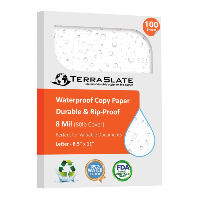 TerraSlate Premium Waterproof Printer Paper, 8 MIL 8.5 x 11 Inches, Durable & Heavy-duty paper (100 Sheets) - Image 1